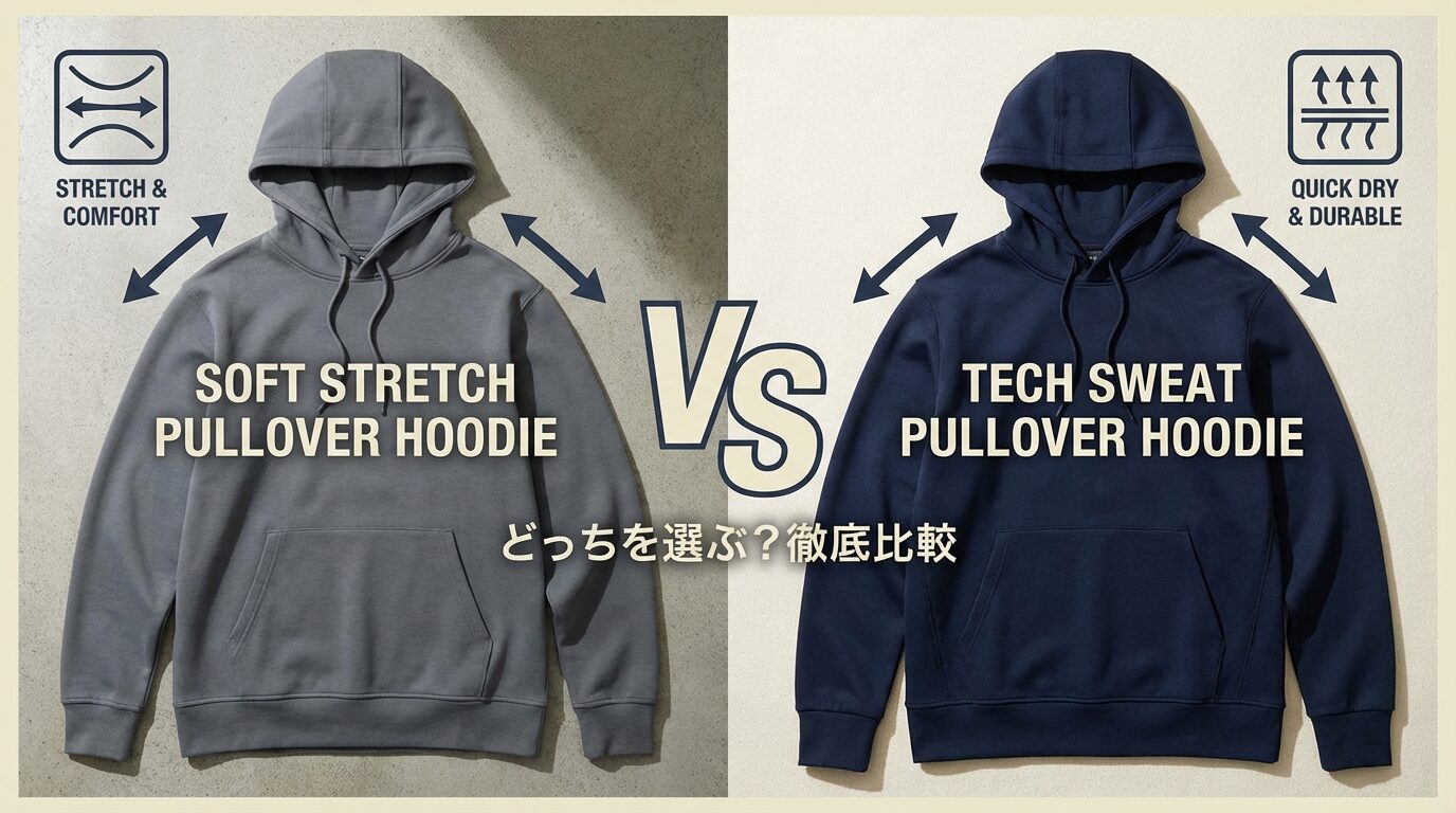 TENTIALソフトストレッチとテックスウェットの違いを徹底比較｜プルフーディーはどちらを選ぶべき？