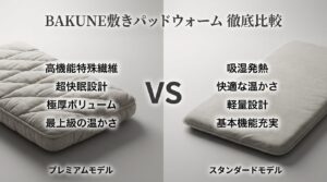 【徹底比較】BAKUNE敷きパッドウォームとプレミアムの違いは？素材・価格・選び方を解説