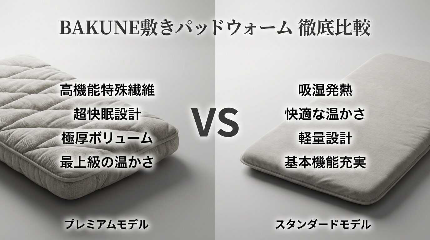 【徹底比較】BAKUNE敷きパッドウォームとプレミアムの違いは?素材・価格・選び方を解説