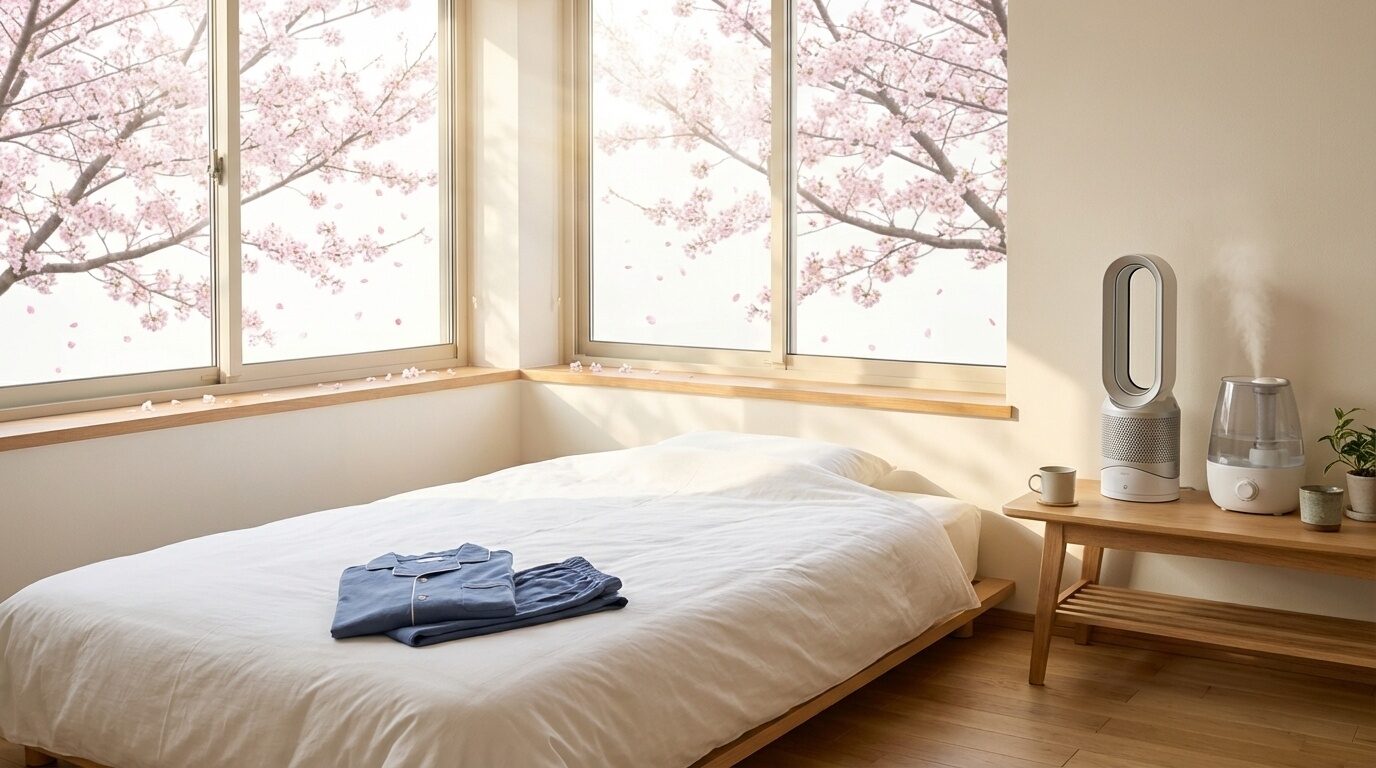 花粉症で眠れない夜を乗り越える!鼻づまり対策×リカバリーウェアBAKUNEで春の睡眠環境を整える方法